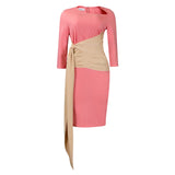 Women Dress Color Matching Diagonal Collar Package Hip Dress