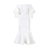 Women Dress Puff Sleeve Lace Stitching Dress