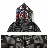 Bathing Ape Hoodie Checkered Embroidered Black and Grey Sweater Zipper Hooded Jacket Cardigan
