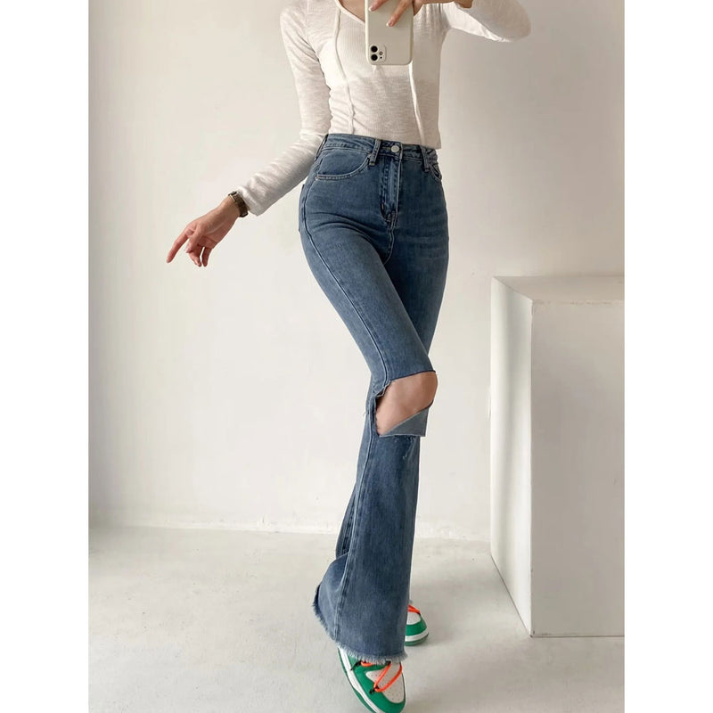 Women Jeans Stretch Slim Hole