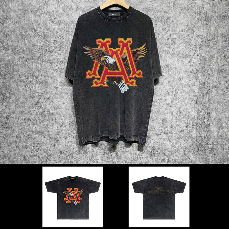 Amiri washed t-shirt oil painting flying eagle short sleeve