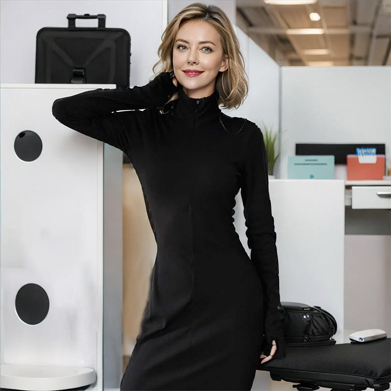 Modest Office Dresses Women's Turtleneck Long Sleeve Solid Color