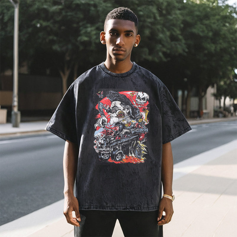 Mens Vintage T-Shirt Washed Short Sleeve T-Shirt