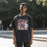 Mens Vintage T Shirt Printed Washing Water Short Sleeve T-Shirt