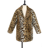 Women Fur Jacket Leopard Print Wool Coat