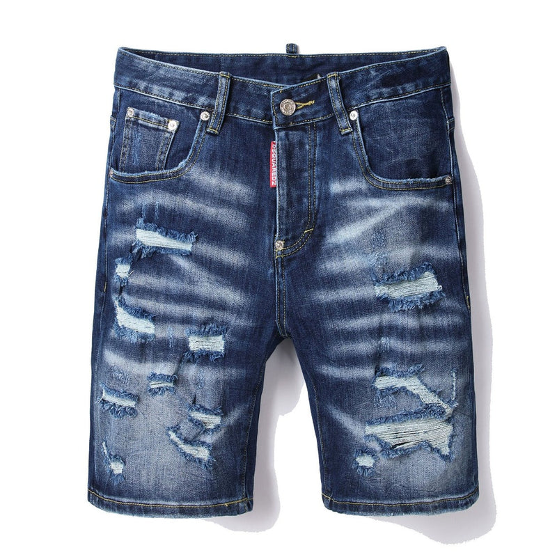 DSQ2 Short Jeans Ripped Patch Slim-fit Stretch Denim Shorts