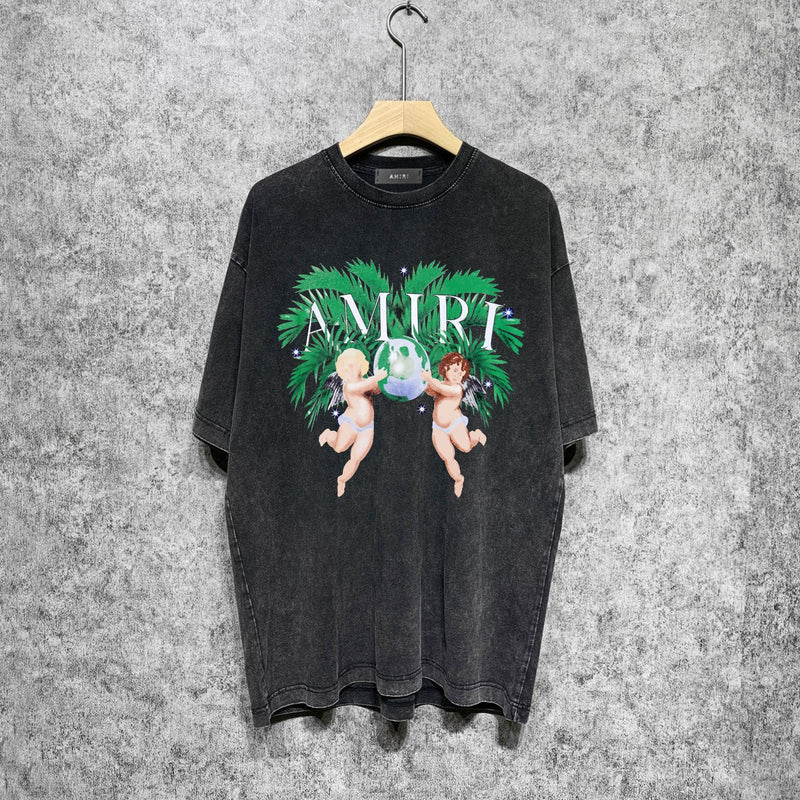 Amiri washed t-shirt angel gemini printing short sleeve