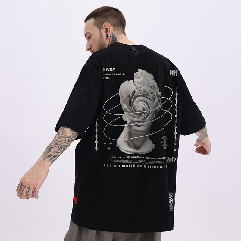 Men T-shirt Abstract Printing Retro Loose