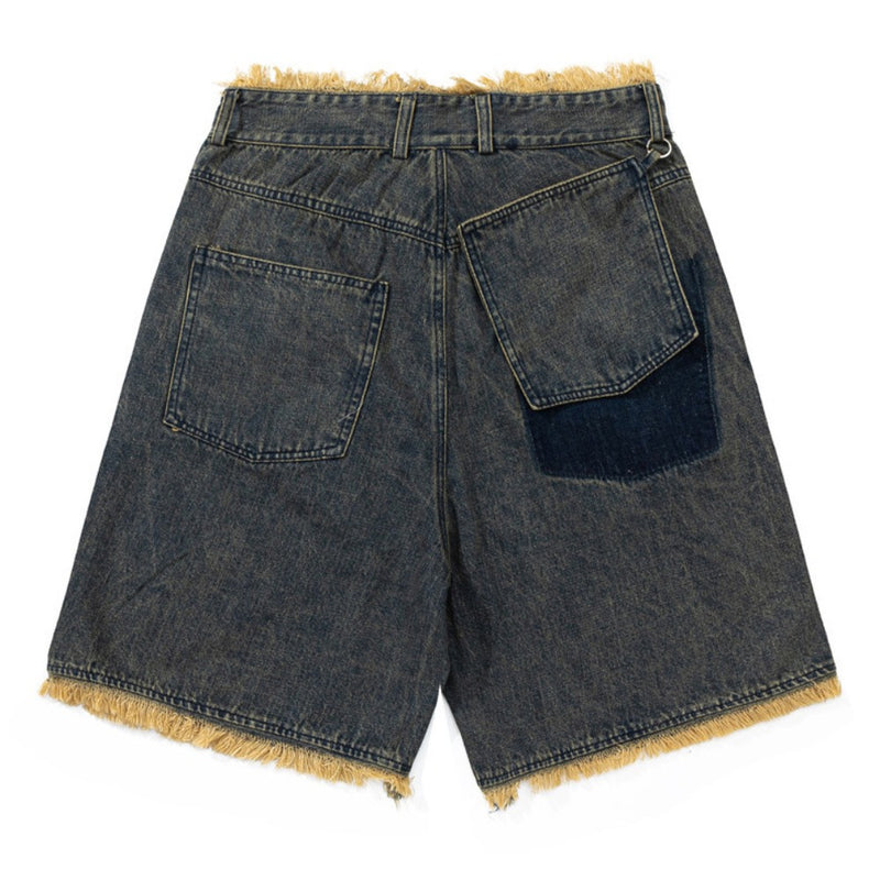 Men Shorts Loose Cool Raw Edge Denim Shorts