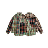 Unisex Shirt Casual Long Sleeve Distressed Stitching Plaid