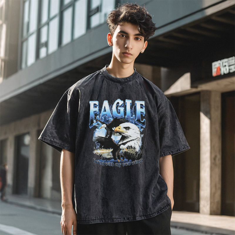 Mens Vintage T Shirt Vintage Washed Printed Short Sleeve T-Shirt