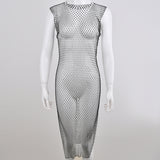 Women Dress Sexy Diamond Fishnet Dress