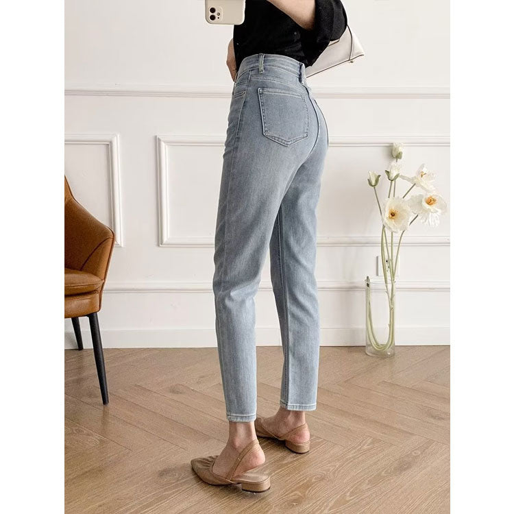 Women Jeans Vintage Light Color Slim-Fitting Ankle Length Trousers