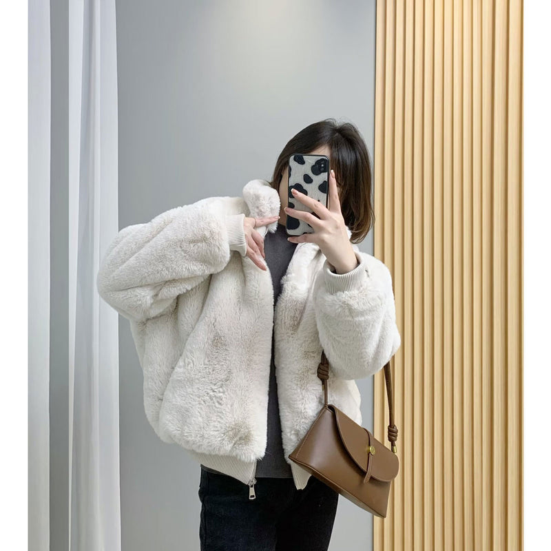 Women Cotton Coat Imitate Rex Rabbit Fur Fur Outer Loose Jacket