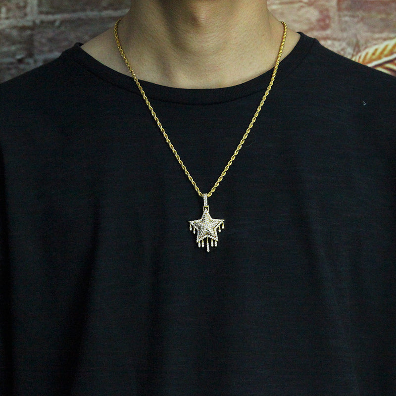 Jewelry Hip Hop Men's Zircon Pentagram Water Drop St. Valentine's Angel Pieces