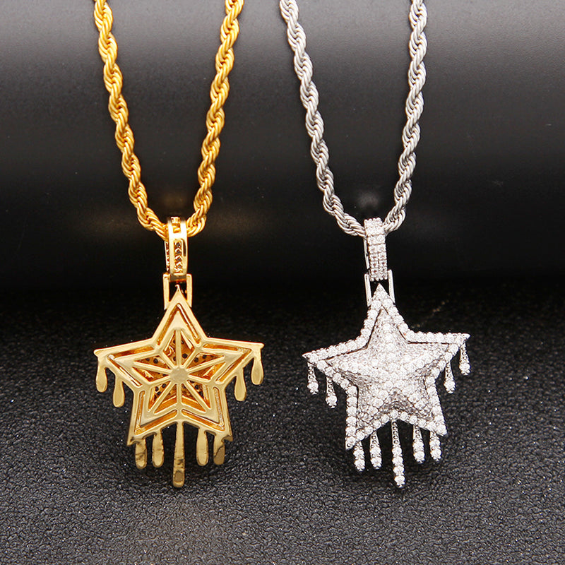 Jewelry Hip Hop Men's Zircon Pentagram Water Drop St. Valentine's Angel Pieces