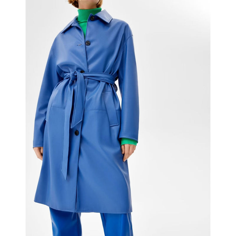 Women Trench Coat British Style Loose Mid-Length PU Leather Jacket