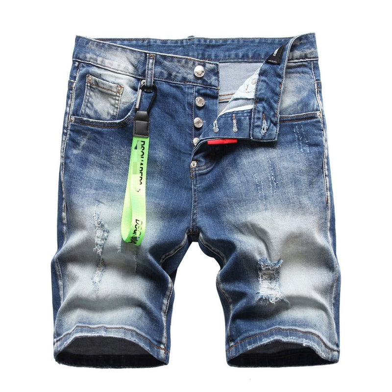 DSQ2 Short Jeans Ripped Patch Slim-fit Stretch Denim Shorts