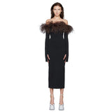 Women Dress Ostrich Feather Elegant Dress