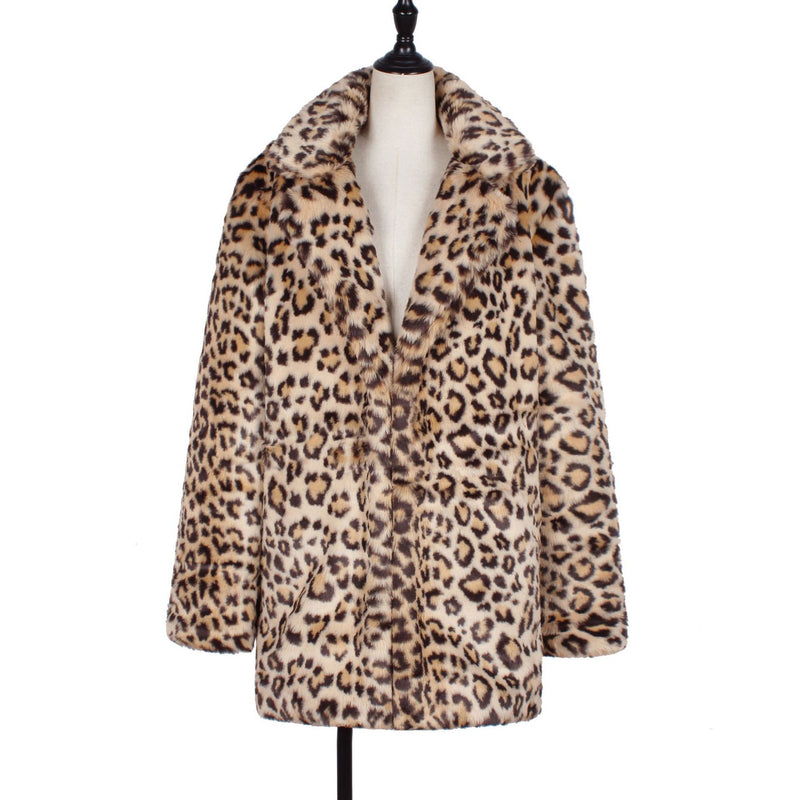 Women Fur Jacket Fashion Leopard Print Plush Coat
