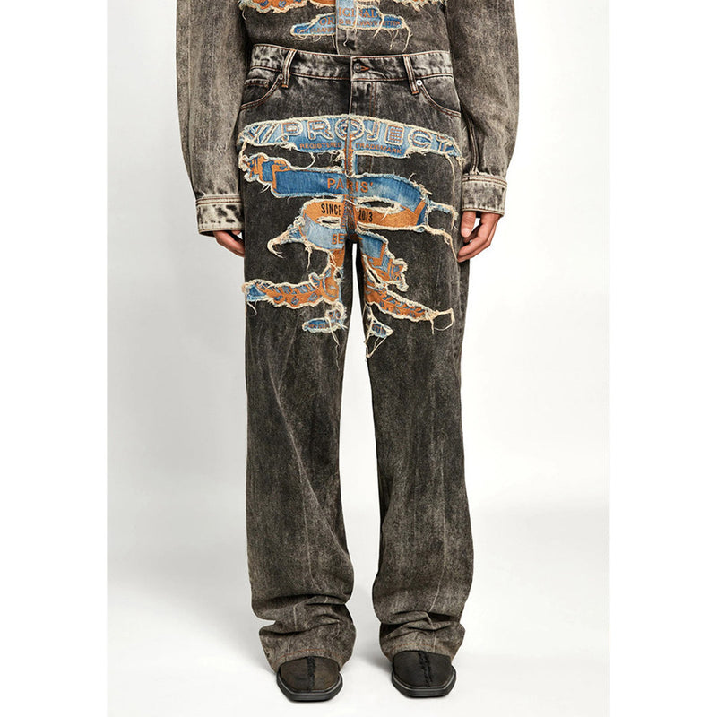 Unisex Pants Make Old Patch Embroidered Loose Jeans