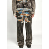 Unisex Pants Make Old Patch Embroidered Loose Jeans