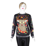 Ugly Christmas Sweater Reindeer Digital Printing Round-Neck Pullover
