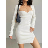 Women Dresses Knitted Slim V-neck Dress