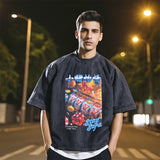 Mens Vintage T-Shirt Cotton Washed Printed Short Sleeve T-Shirt