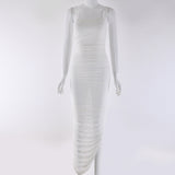 Women Dress Pleated Slim-Fit Sexy Mesh Dress