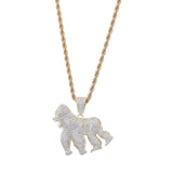 Jewelry King Kong Roaring Gorilla Zircon Pendant Walking Gorilla 14K Gold Plated Animal rapper Spectrum