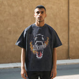 Mens Vintage T Shirt Printed Washed Short Sleeve T-Shirt Men