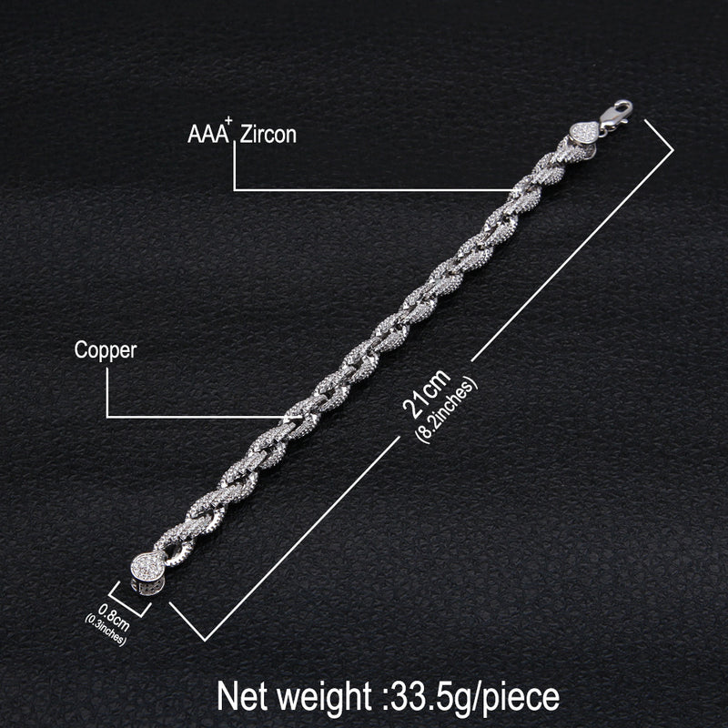 Bracelet Hip Hop Zircon Twist Rope Chain Twist Chain Micro-studded with Zirconium St. Valentine's Spectrum