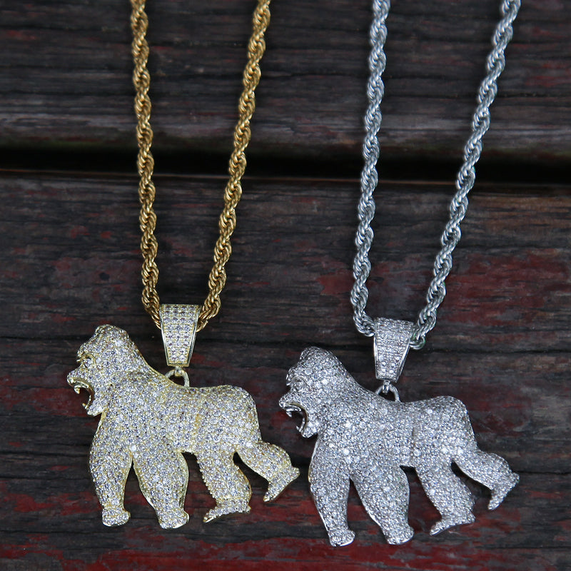 Jewelry King Kong Roaring Gorilla Zircon Pendant Walking Gorilla 14K Gold Plated Animal rapper Spectrum