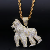 Jewelry King Kong Roaring Gorilla Zircon Pendant Walking Gorilla 14K Gold Plated Animal rapper Spectrum