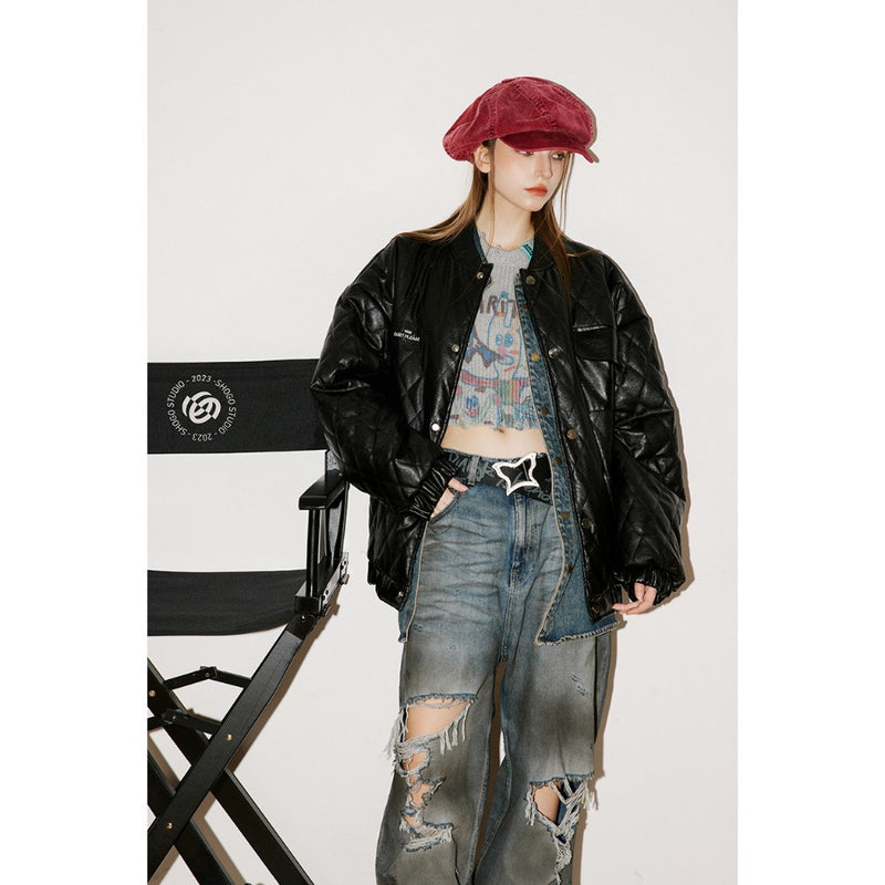 Unisex Coat Winter Cotton Dress PU Leather Coat