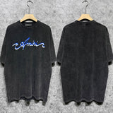 Amiri washed t-shirt blue art word printing short sleeves