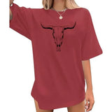 Wrenpies Western Cow Skull Shirts for Women Oversized