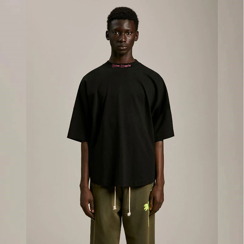 Palm Angle T Shirts Pink Logo Loose Half Sleeve