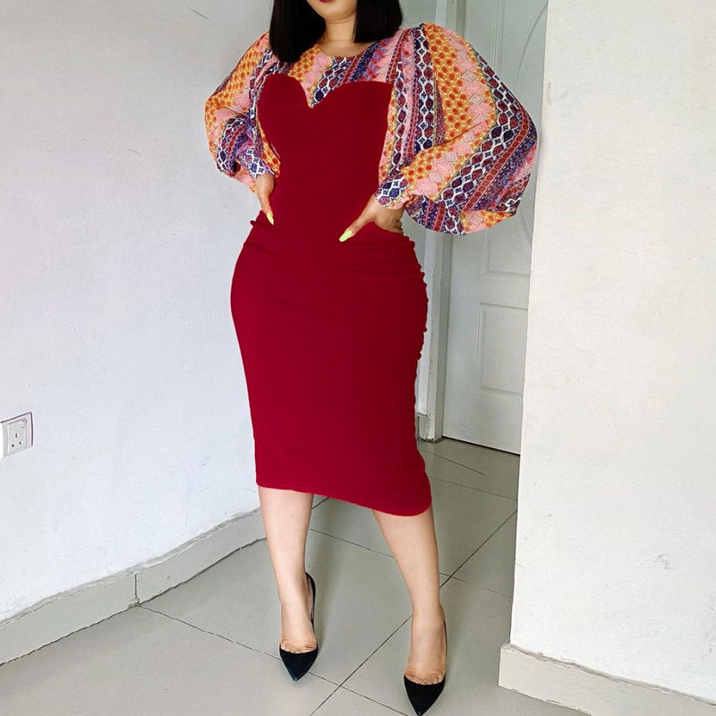 Women Dress Printing Stitching Hip Dress