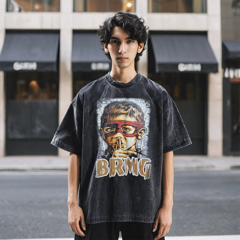 Mens Vintage T Shirt Washed Short Sleeve T-Shirt Men's Summer