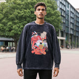 Mens Vintage Long Sleeve Shirt Printed Neckline Loose Long Sleeve