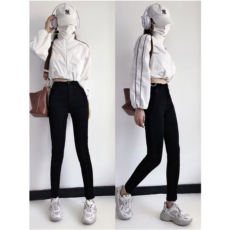 Women Jeans Fleece-lined Tight-Fit Slim-Fit Figure Flattering