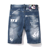 DSQ2 Short Jeans Ripped Patch Slim-fit Stretch Denim Shorts