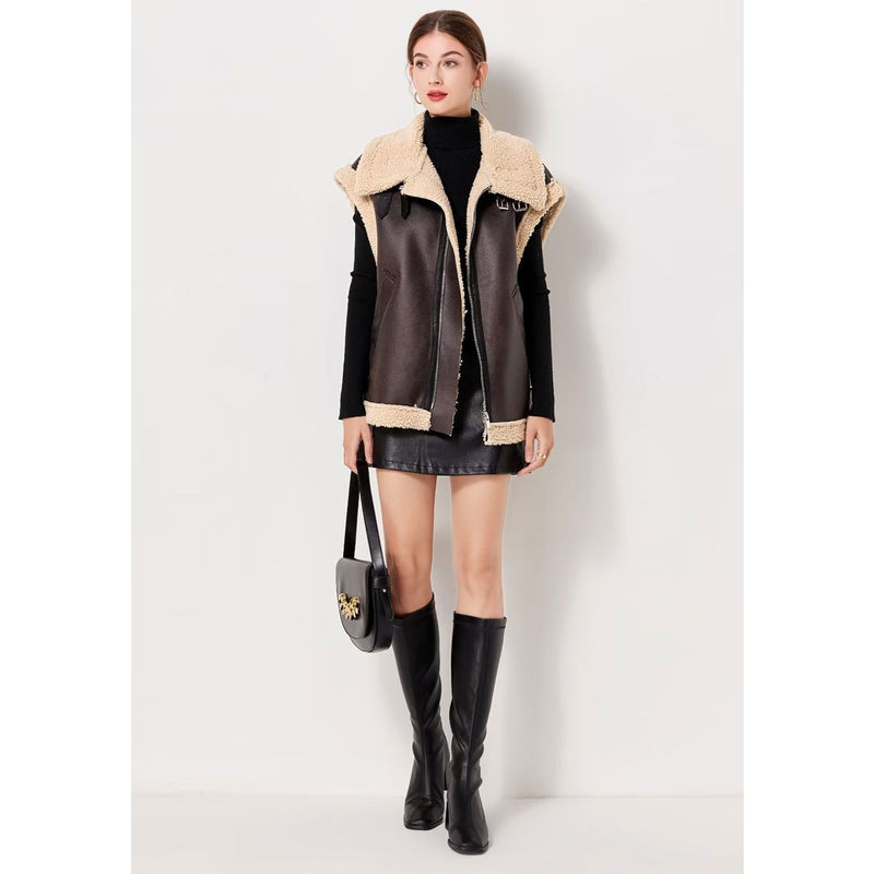 Women Vest Fleece Stitching Sleeveless Loose