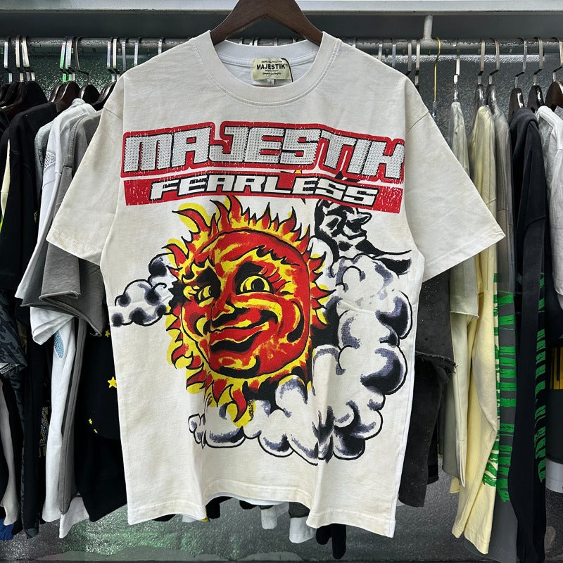 MAJESTIK T Shirts Solar Garment Dyed Printing Crop Tee Hot Drill