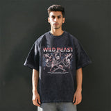 Mens Vintage T Shirt Printed Washed Short Sleeve T-Shirt Men