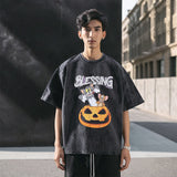 Mens Vintage T Shirt Print Wash Print Short Sleeve