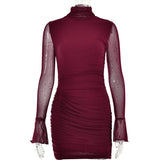 Women Dress Sexy Mesh Pleats Dress