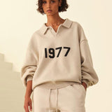 Feel of God Essentials 1977 Knit Polo Embroidered Men's and Women's Flyaway Jacket Knitted Sweater